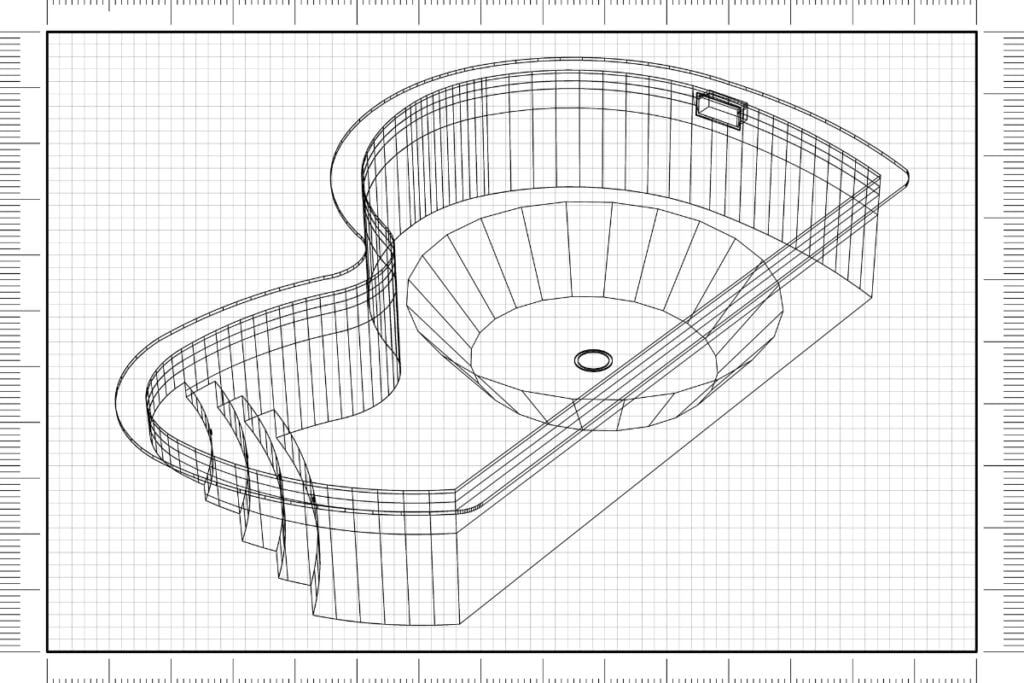 A bathtub drawing with a pool shape on paper.