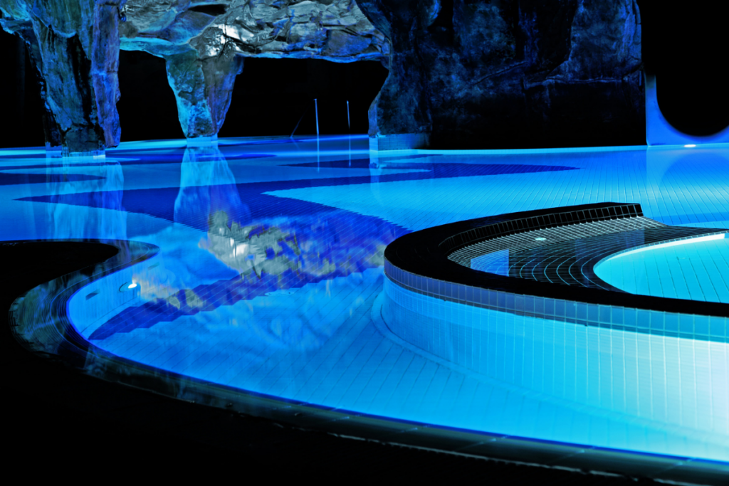 A breathtaking swimming pool with underwater LED lights.