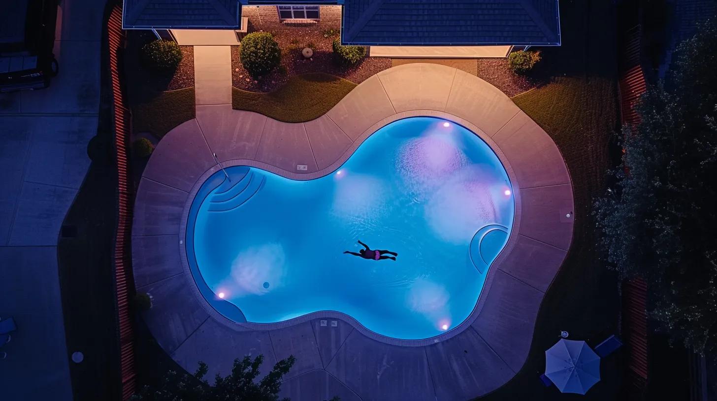 a skilled technician inspects a sparkling blue swimming pool in forsyth county, surrounded by an urban neighborhood, highlighting the importance of local expertise in tailored pool repair solutions.