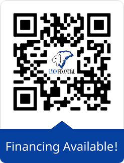 QR code with the Lyon Financial logo and text, above a blue banner that reads "Financing Available!"—making it easy to explore financing options.
